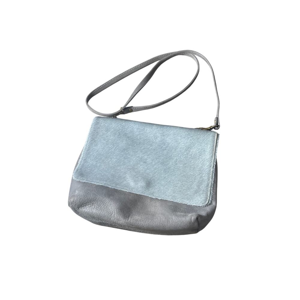 Ceri Hoover Gray Leather Calf Hair Handbag